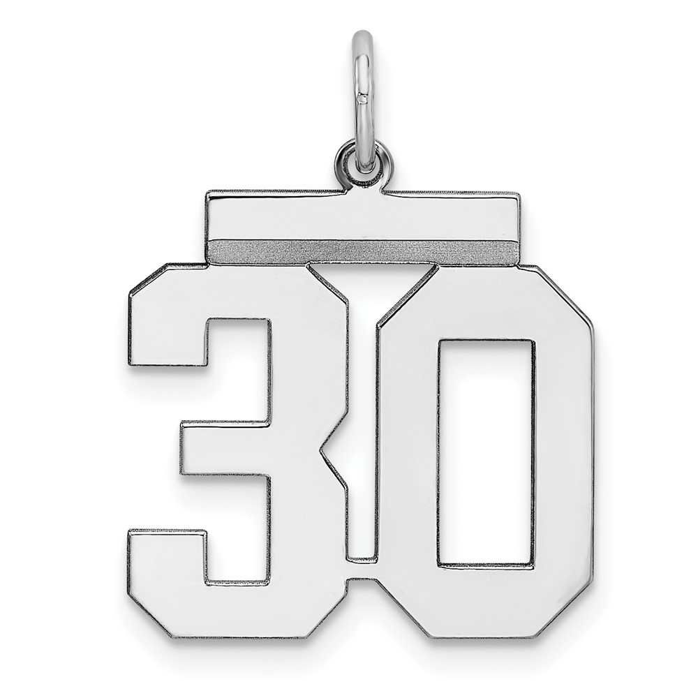 Sterling Silver, Athletic Collection Medium Polished Number 30 Pendant