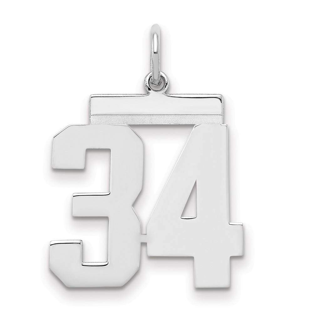 Sterling Silver, Athletic Collection Medium Polished Number 34 Pendant