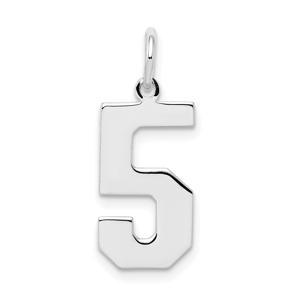 Sterling Silver, Athletic Collection Medium Polished Number 5 Pendant