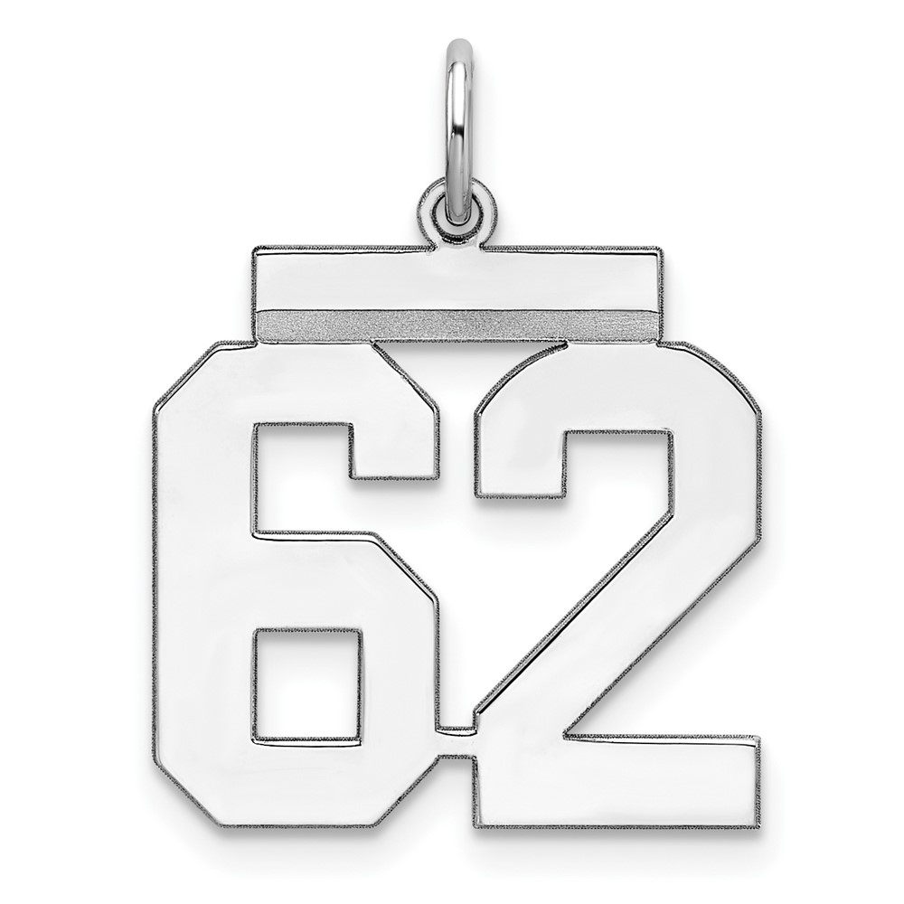 Sterling Silver, Athletic Collection Medium Polished Number 62 Pendant