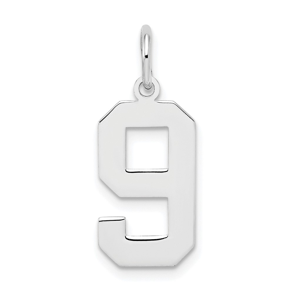 Sterling Silver, Athletic Collection Medium Polished Number 9 Pendant