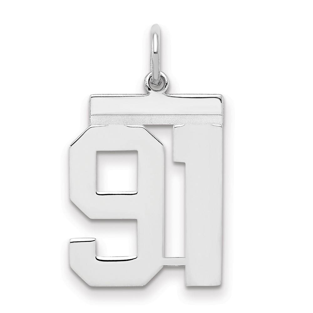 Sterling Silver, Athletic Collection Medium Polished Number 91 Pendant