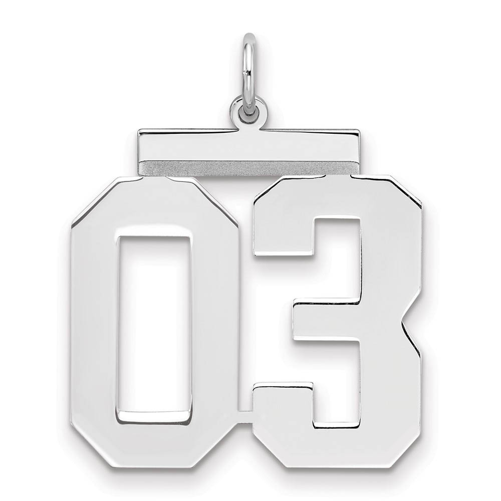 Sterling Silver, Athletic Collection, Large Polished Number 03 Pendant