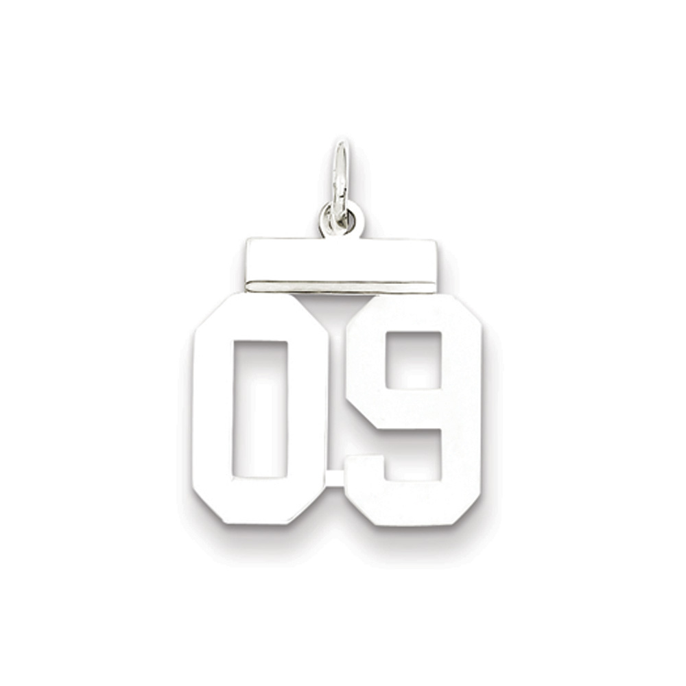 Sterling Silver, Athletic Collection, Polished Number 09 Pendant