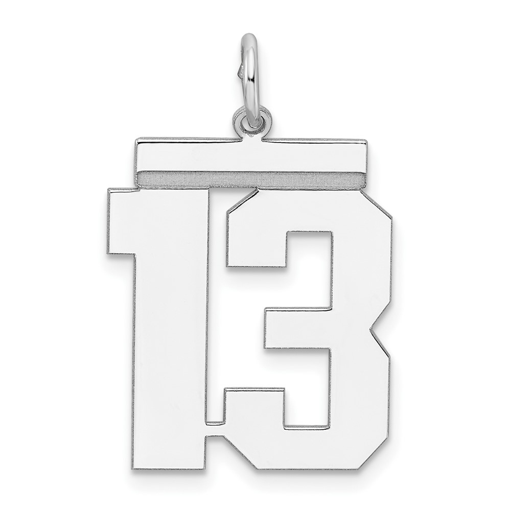 Sterling Silver, Athletic Collection, Large Polished Number 13 Pendant