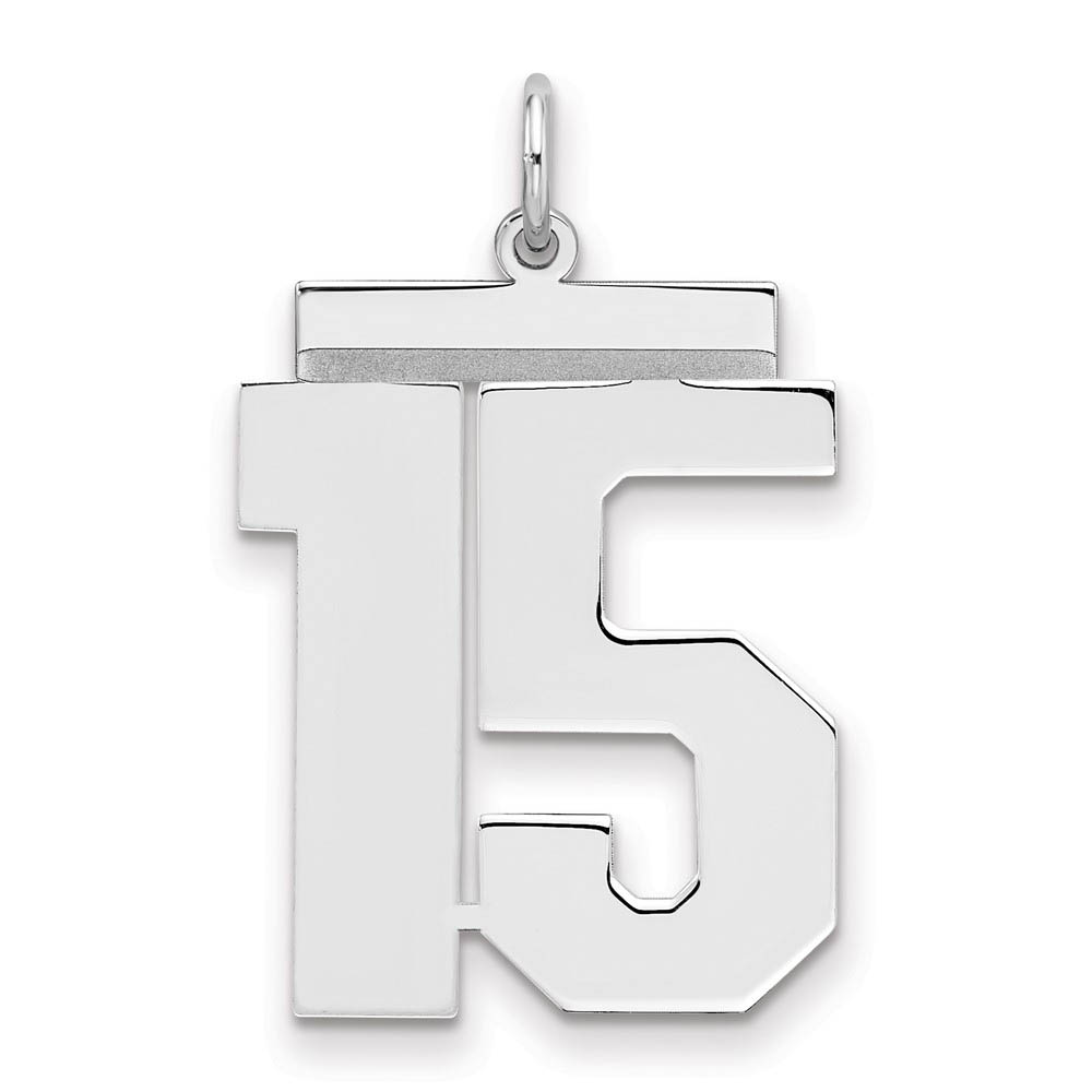 Sterling Silver, Athletic Collection, Large Polished Number 15 Pendant