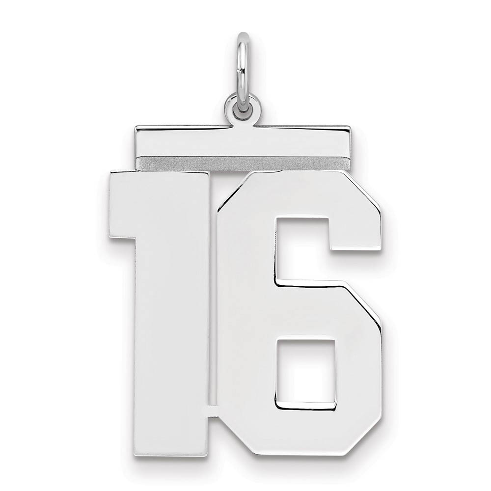 Sterling Silver, Athletic Collection, Large Polished Number 16 Pendant