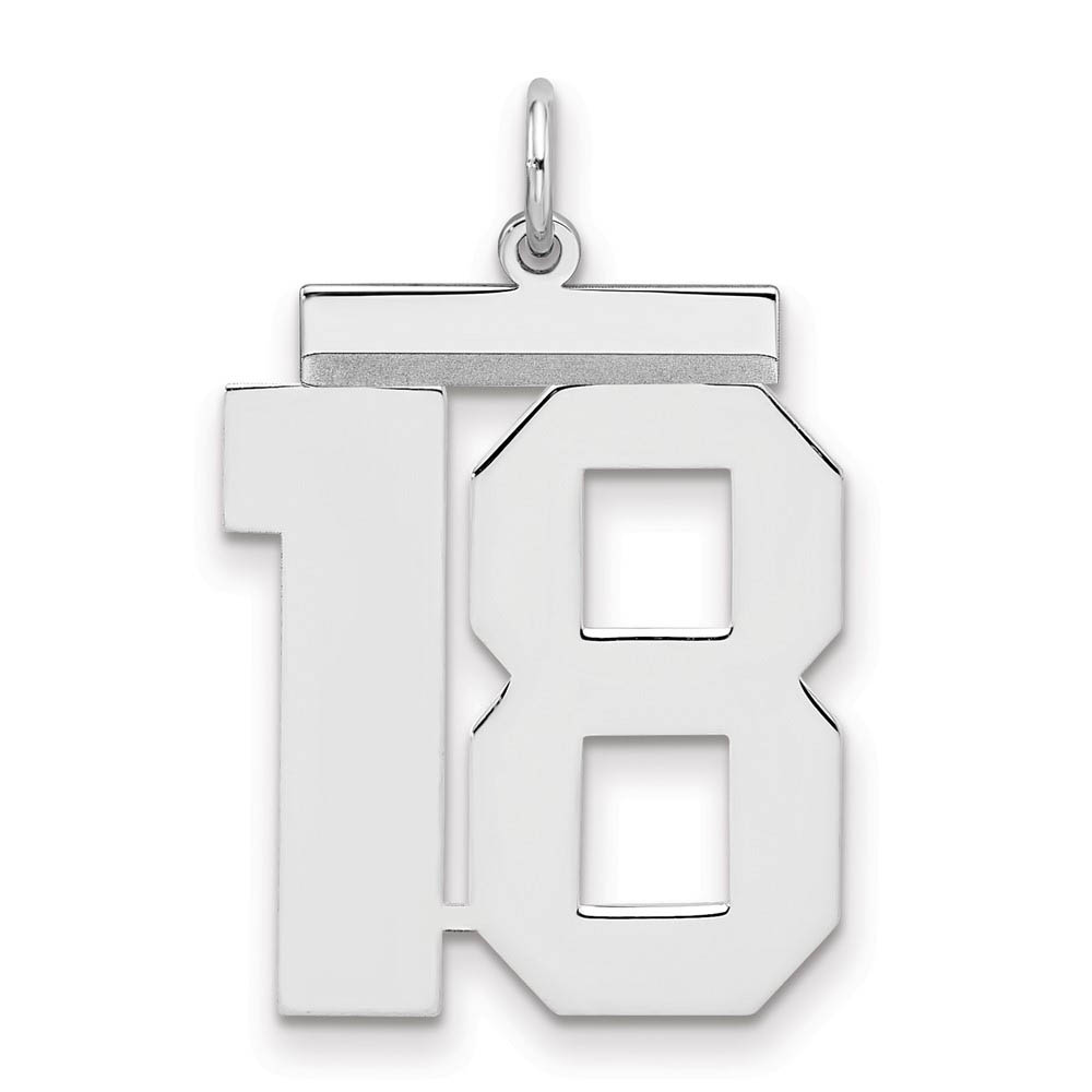 Sterling Silver, Athletic Collection, Large Polished Number 18 Pendant