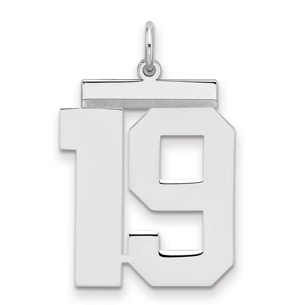 Sterling Silver, Athletic Collection, Large Polished Number 19 Pendant