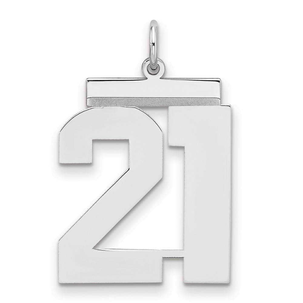 Sterling Silver, Athletic Collection, Large Polished Number 21 Pendant