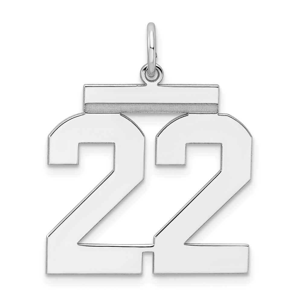 Sterling Silver, Athletic Collection, Large Polished Number 22 Pendant