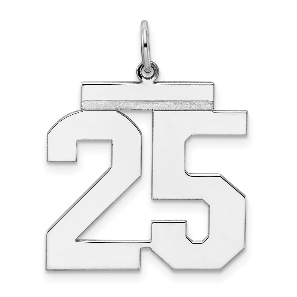 Sterling Silver, Athletic Collection, Large Polished Number 25 Pendant