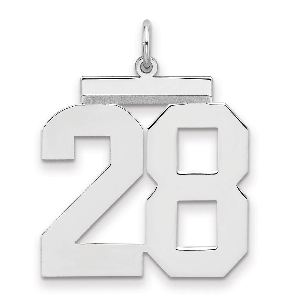 Sterling Silver, Athletic Collection, Large Polished Number 28 Pendant