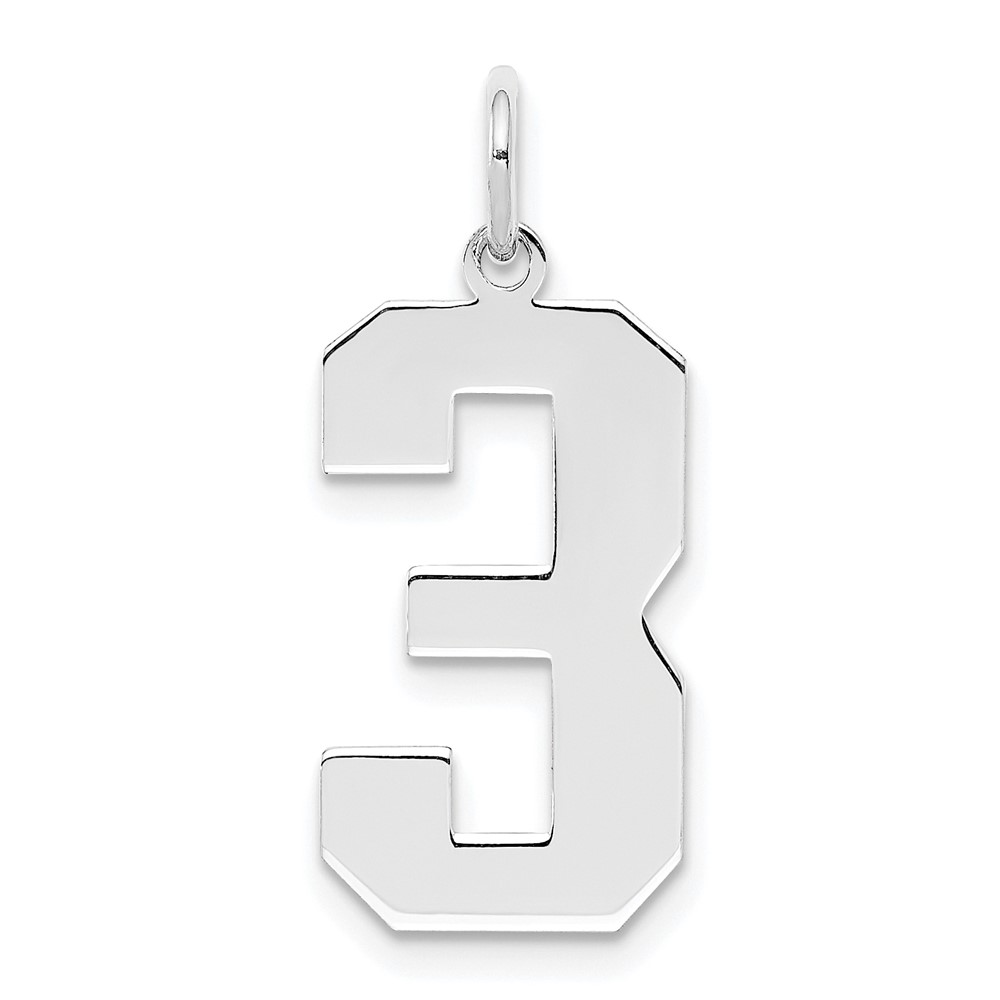 Sterling Silver, Athletic Collection, Polished Number 3 Pendant