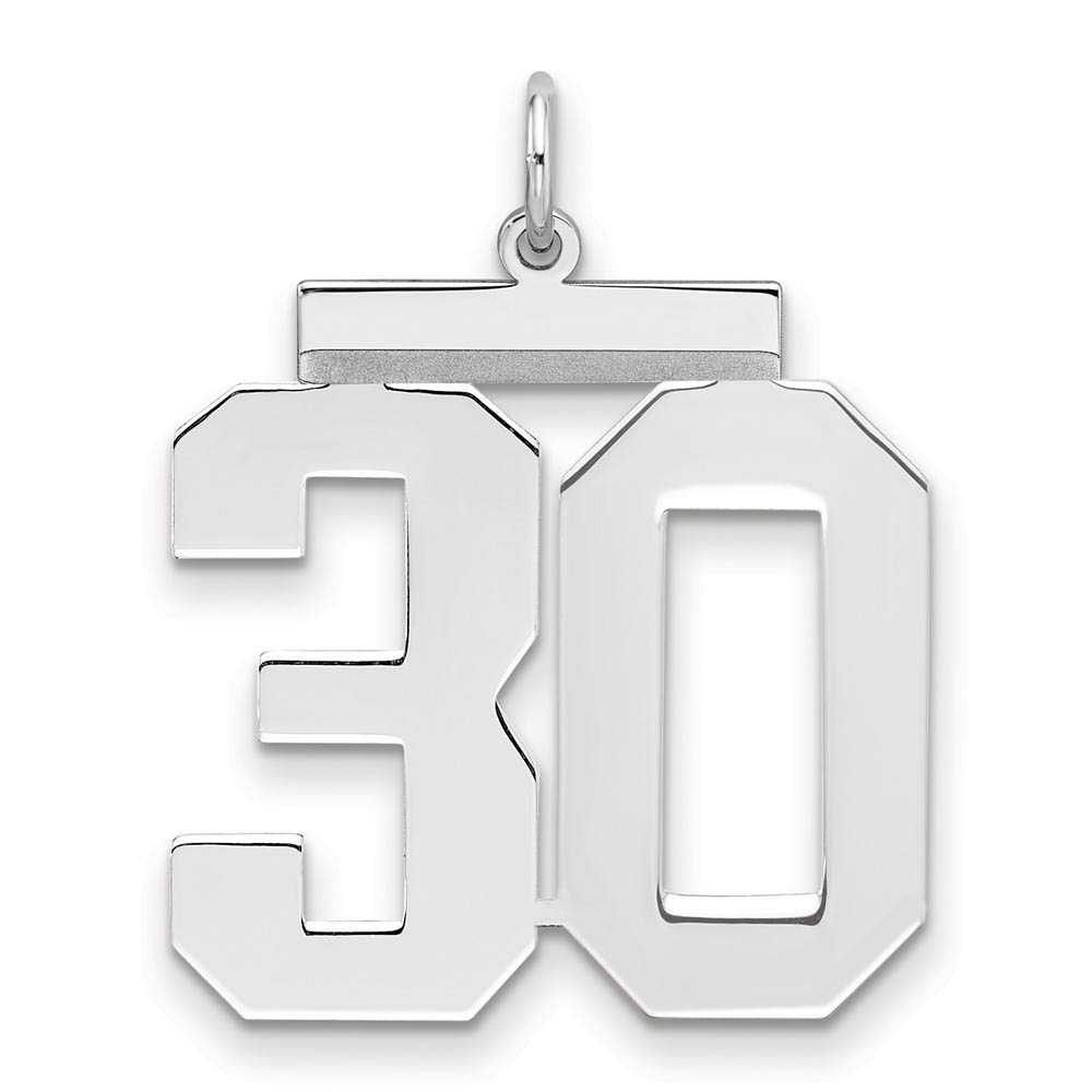 Sterling Silver, Athletic Collection, Large Polished Number 30 Pendant