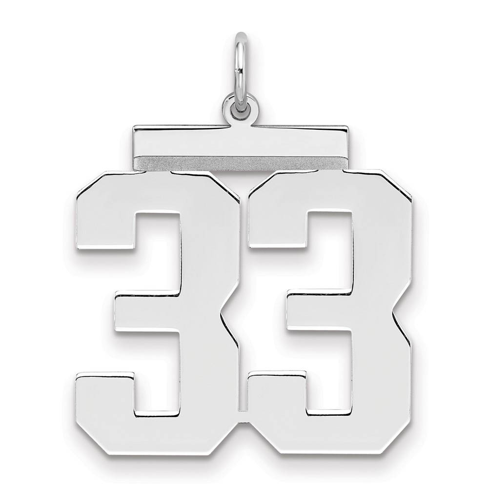 Sterling Silver, Athletic Collection, Large Polished Number 33 Pendant