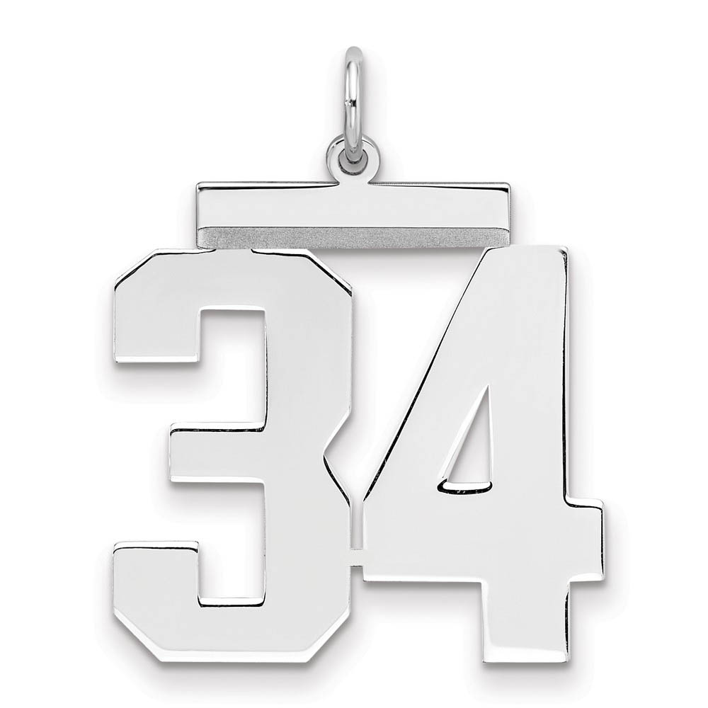 Sterling Silver, Athletic Collection, Large Polished Number 34 Pendant