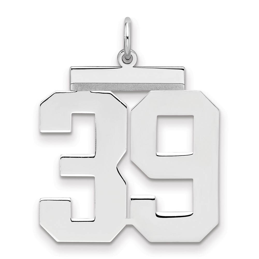 Sterling Silver, Athletic Collection, Large Polished Number 39 Pendant