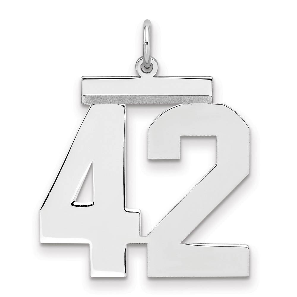 Sterling Silver, Athletic Collection, Large Polished Number 42 Pendant