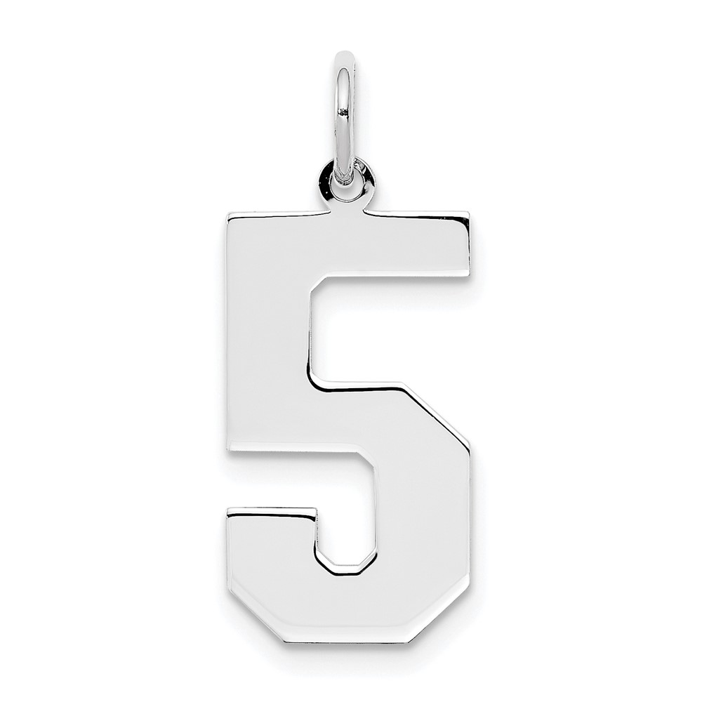 Sterling Silver, Athletic Collection, Large Polished Number 5 Pendant