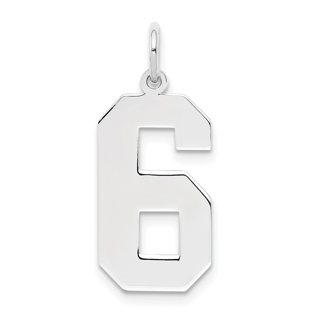 Sterling Silver, Athletic Collection, Large Polished Number 6 Pendant