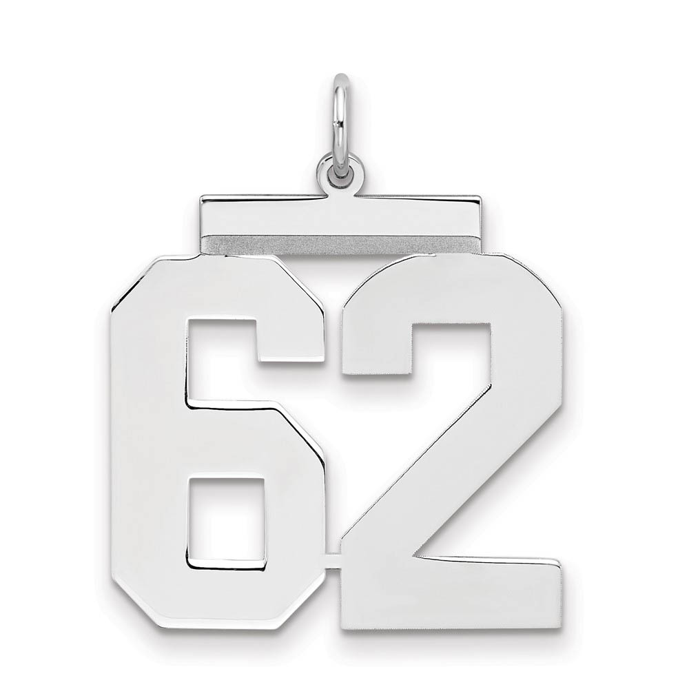 Sterling Silver, Athletic Collection, Large Polished Number 62 Pendant