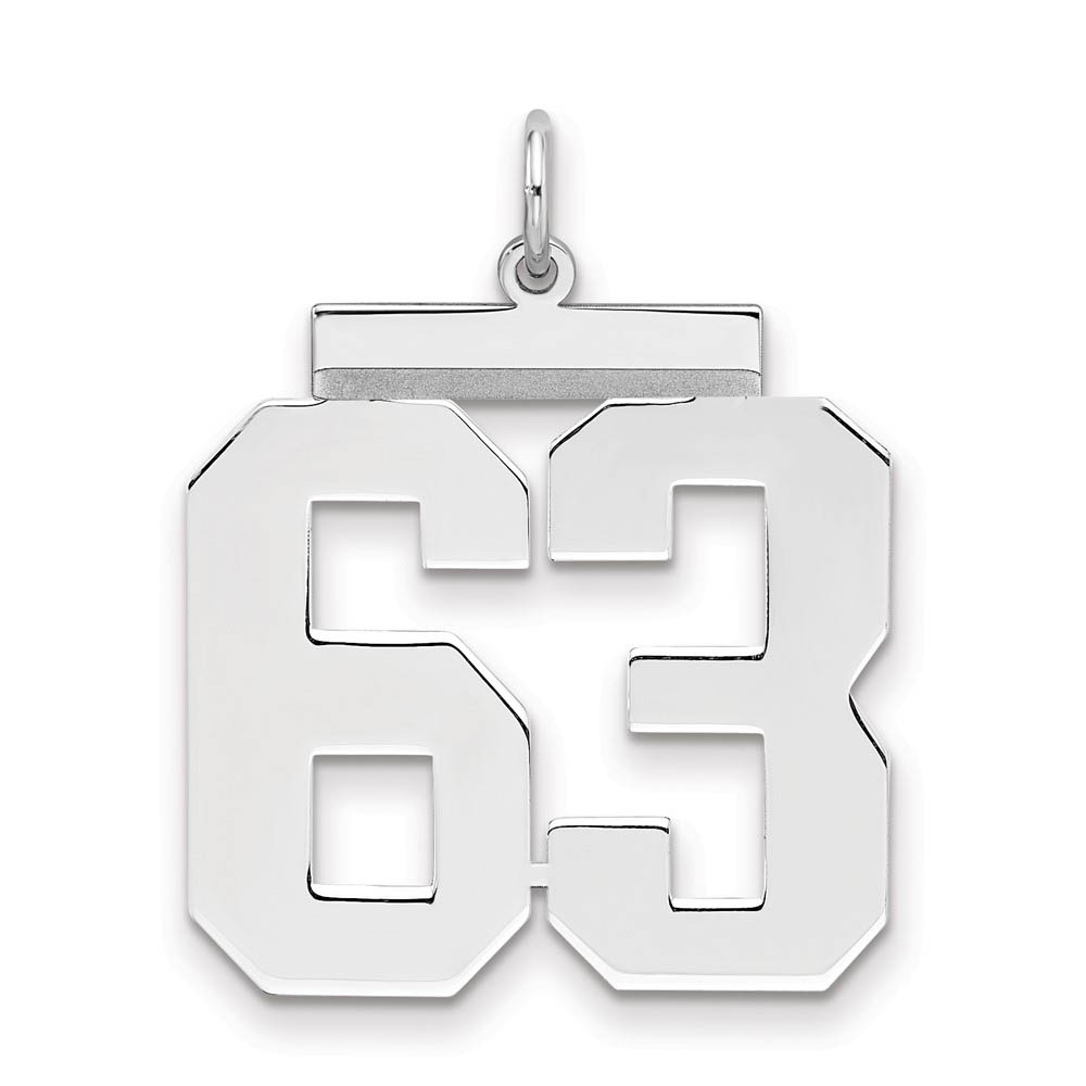 Sterling Silver, Athletic Collection, Large Polished Number 63 Pendant