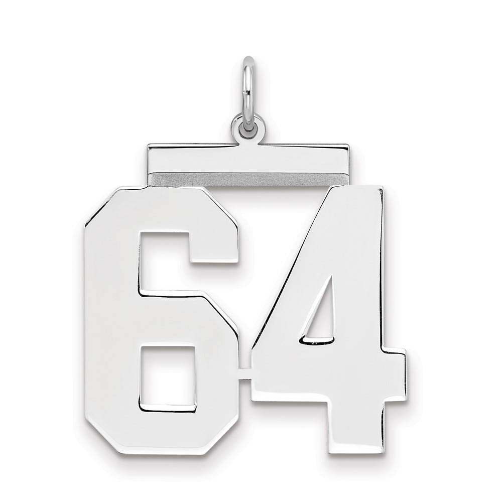 Sterling Silver, Athletic Collection, Large Polished Number 64 Pendant