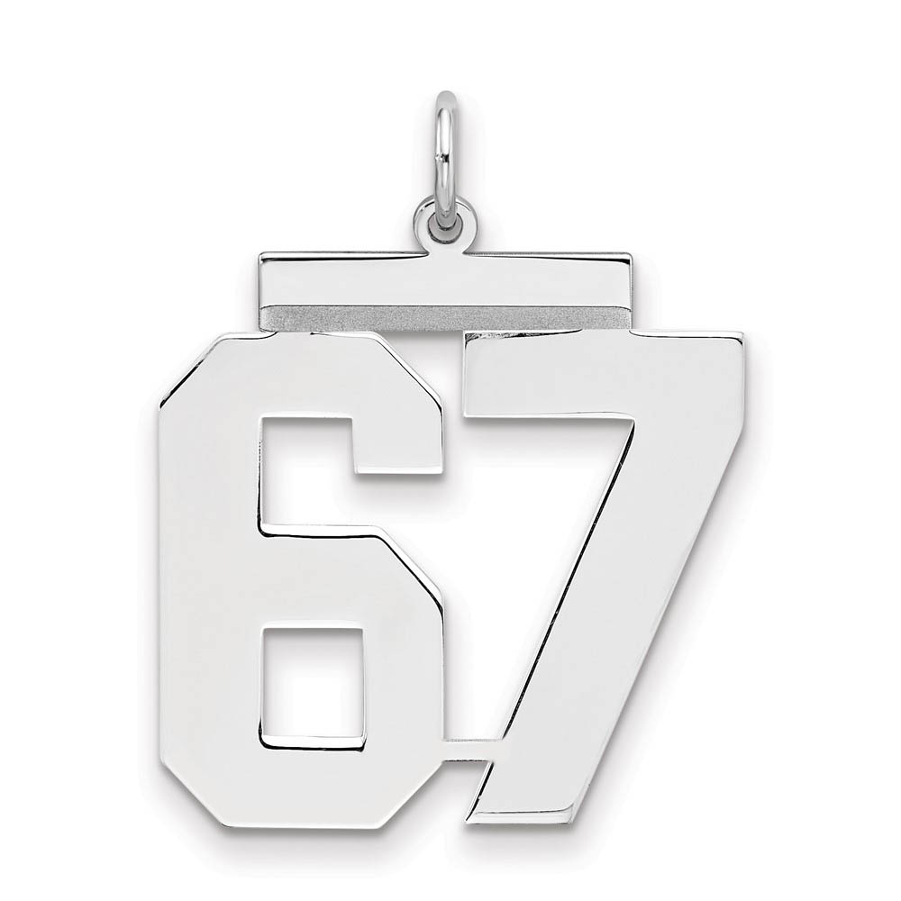 Sterling Silver, Athletic Collection, Large Polished Number 67 Pendant