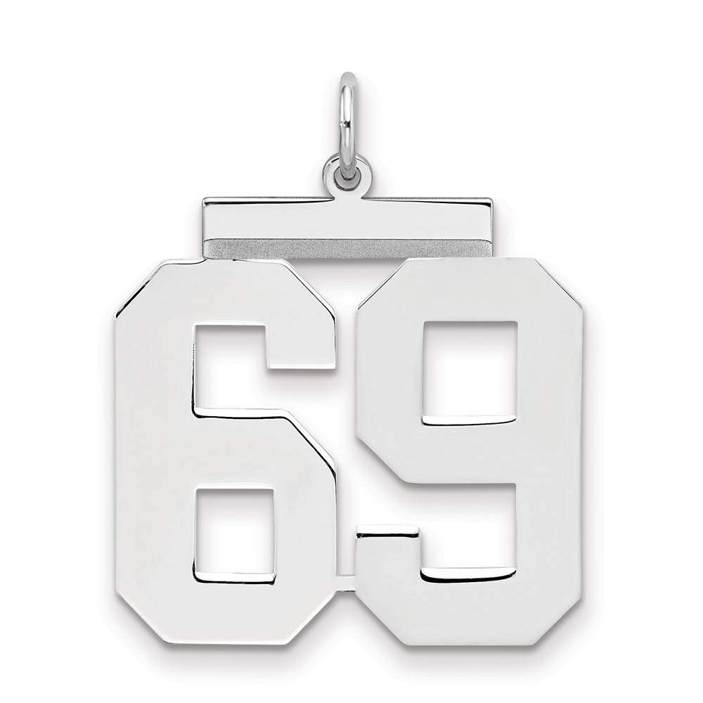 Sterling Silver, Athletic Collection, Large Polished Number 69 Pendant