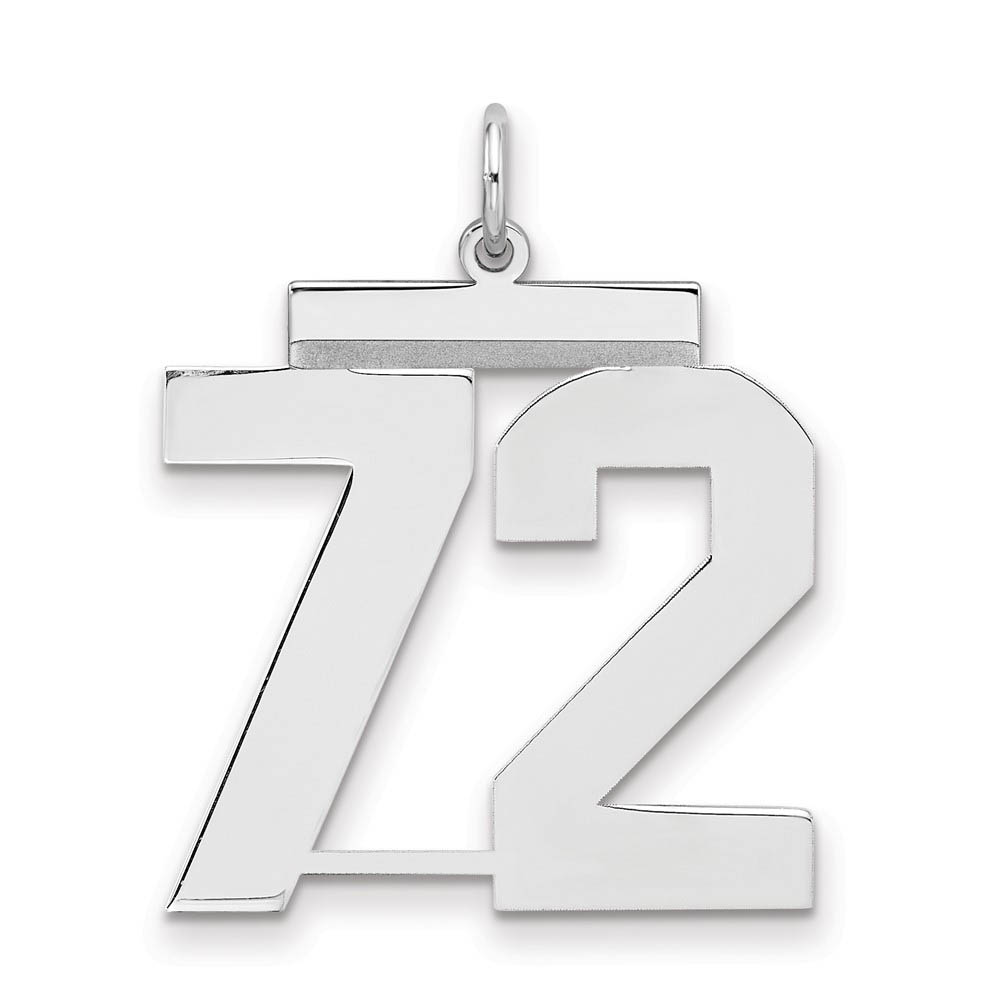 Sterling Silver, Athletic Collection, Large Polished Number 72 Pendant