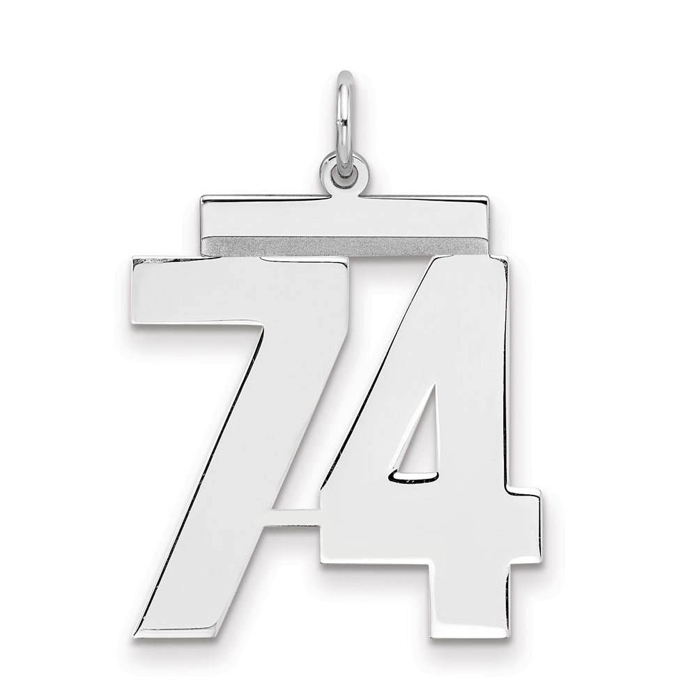 Sterling Silver, Athletic Collection, Large Polished Number 74 Pendant