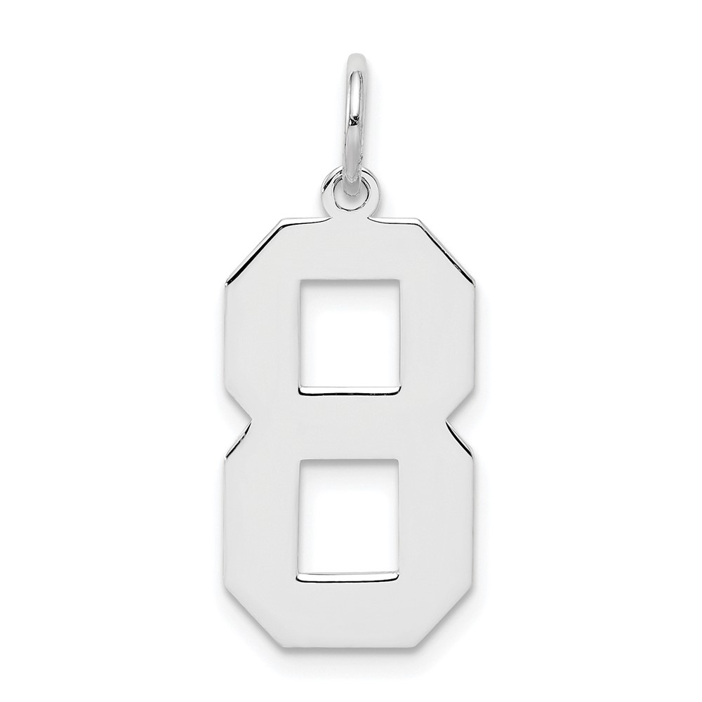 Sterling Silver, Athletic Collection, Large Polished Number 8 Pendant