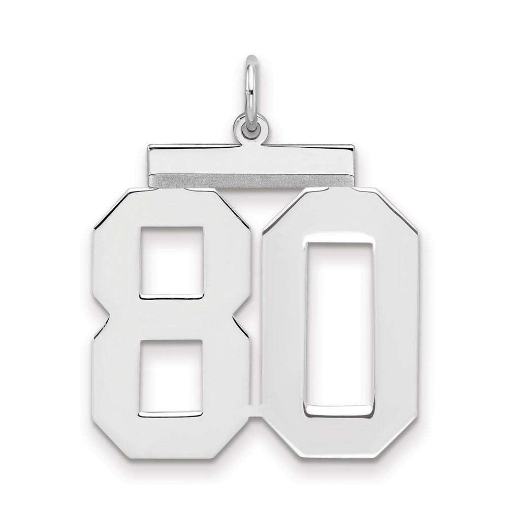 Sterling Silver, Athletic Collection, Large Polished Number 80 Pendant