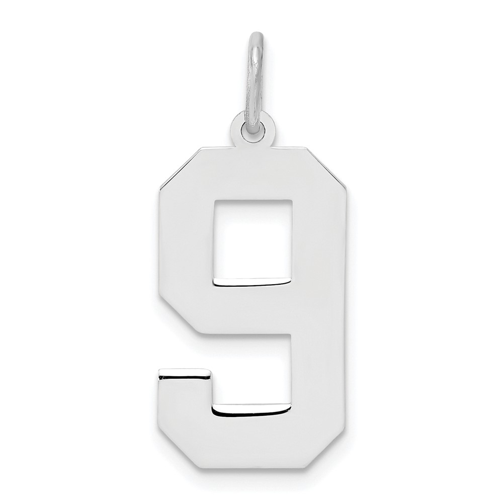 Sterling Silver, Athletic Collection, Polished Number 9 Pendant