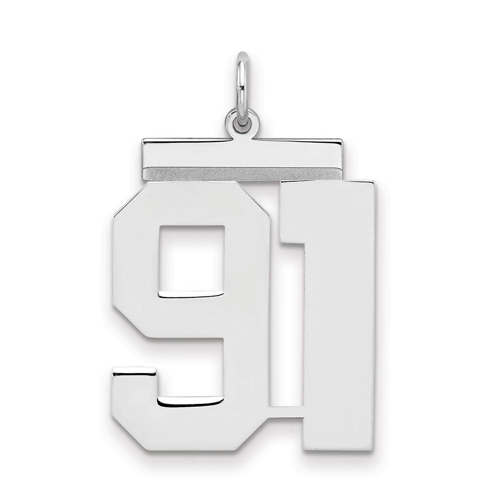 Sterling Silver, Athletic Collection, Large Polished Number 91 Pendant