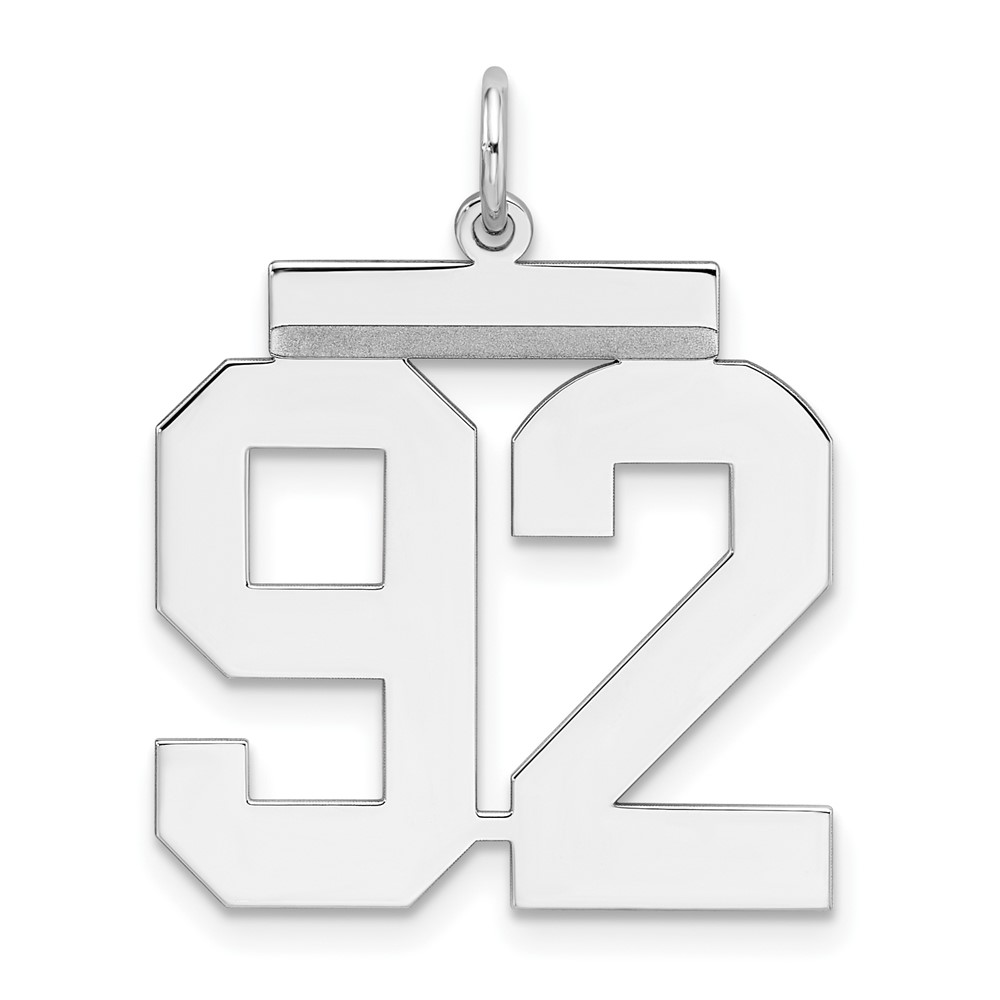 Sterling Silver, Athletic Collection, Large Polished Number 92 Pendant