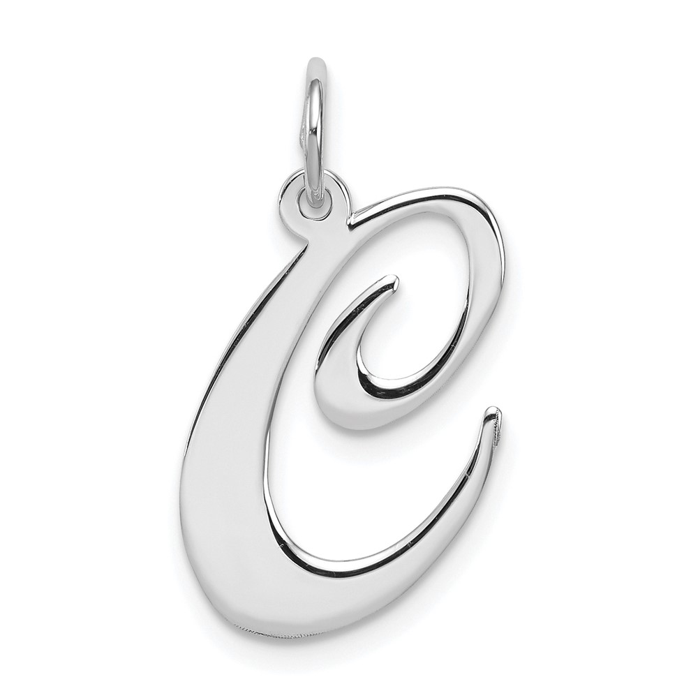 Sterling Silver, Ella Collection, LG Fancy Script Initial C Pendant