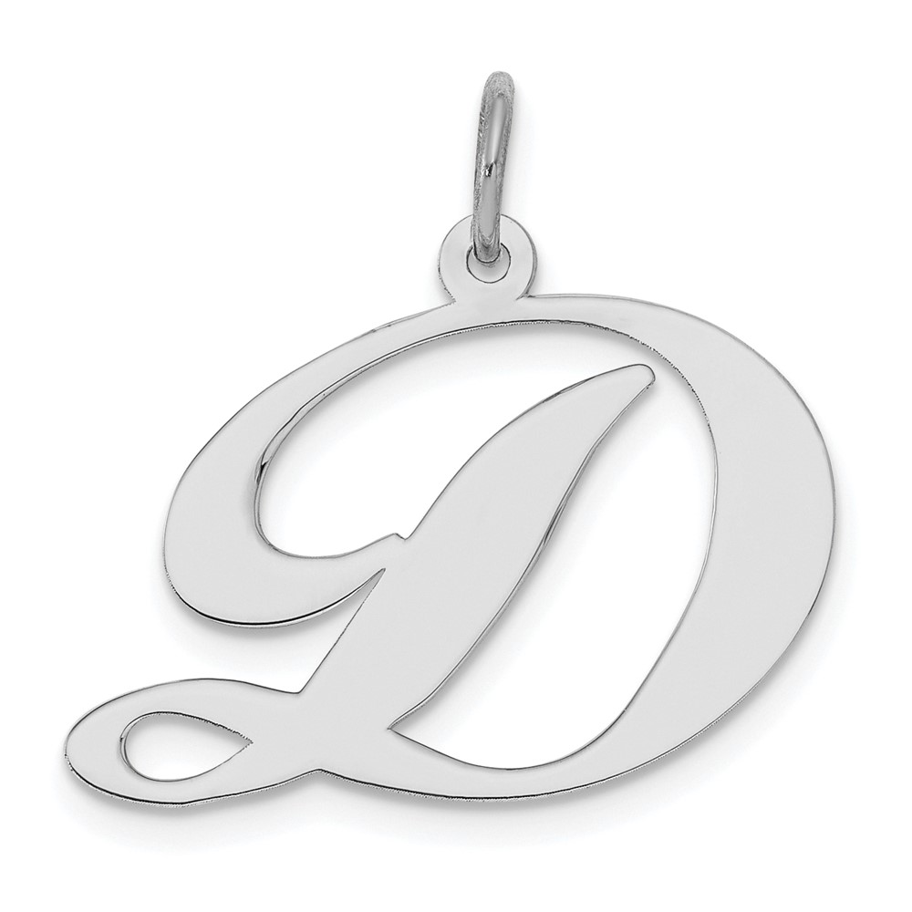 Sterling Silver, Ella Collection, LG Fancy Script Initial D Pendant