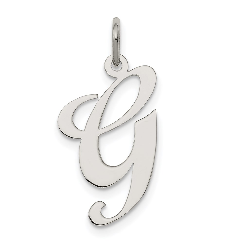 Sterling Silver, Ella Collection, LG Fancy Script Initial G Pendant