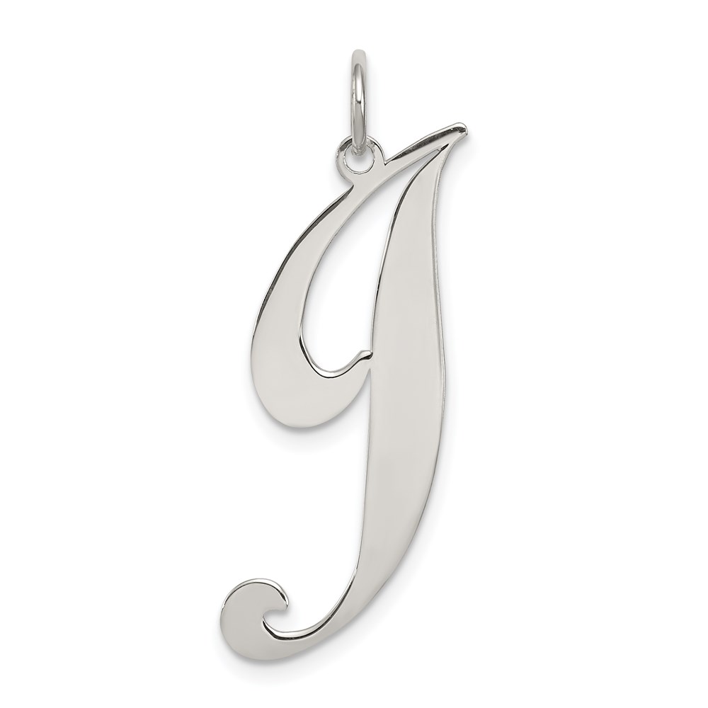 Sterling Silver, Ella Collection, LG Fancy Script Initial J Pendant