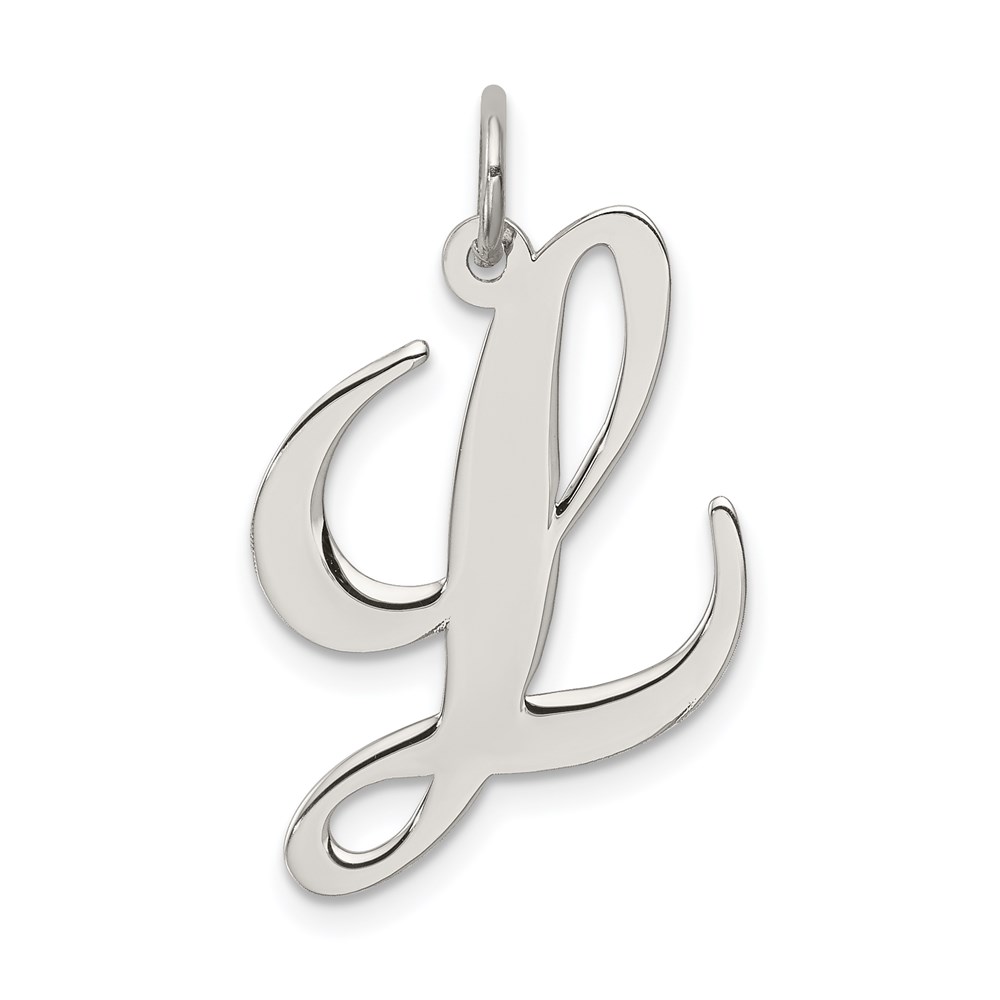 Sterling Silver, Ella Collection, LG Fancy Script Initial Pendant