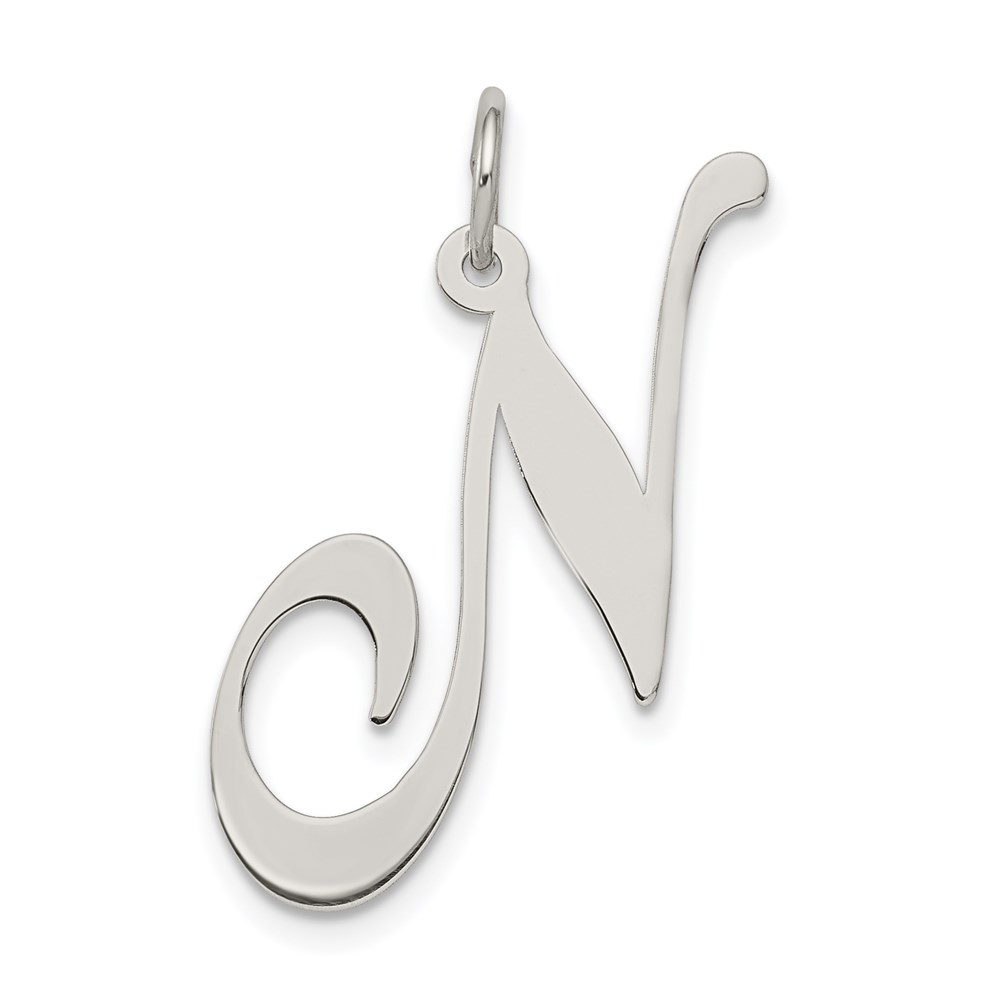 Sterling Silver, Ella Collection, LG Fancy Script Initial N Pendant