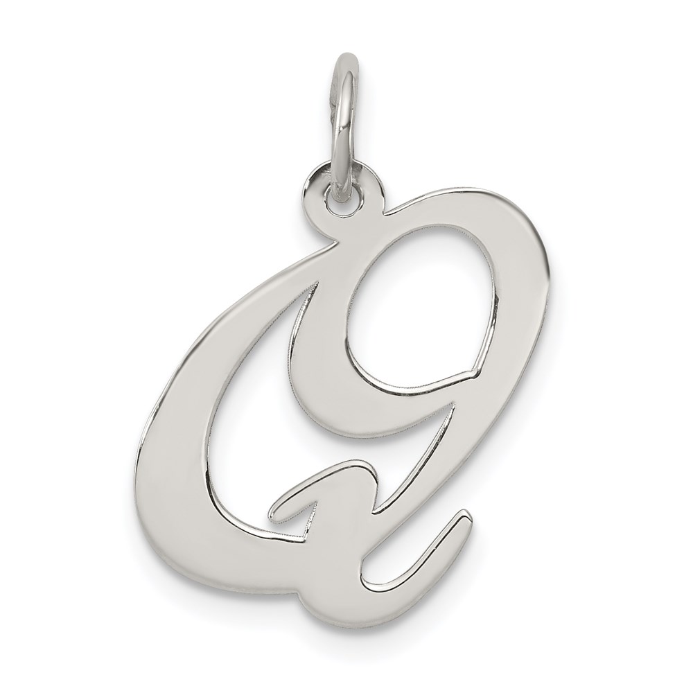 Sterling Silver, Ella Collection, LG Fancy Script Initial Q Pendant