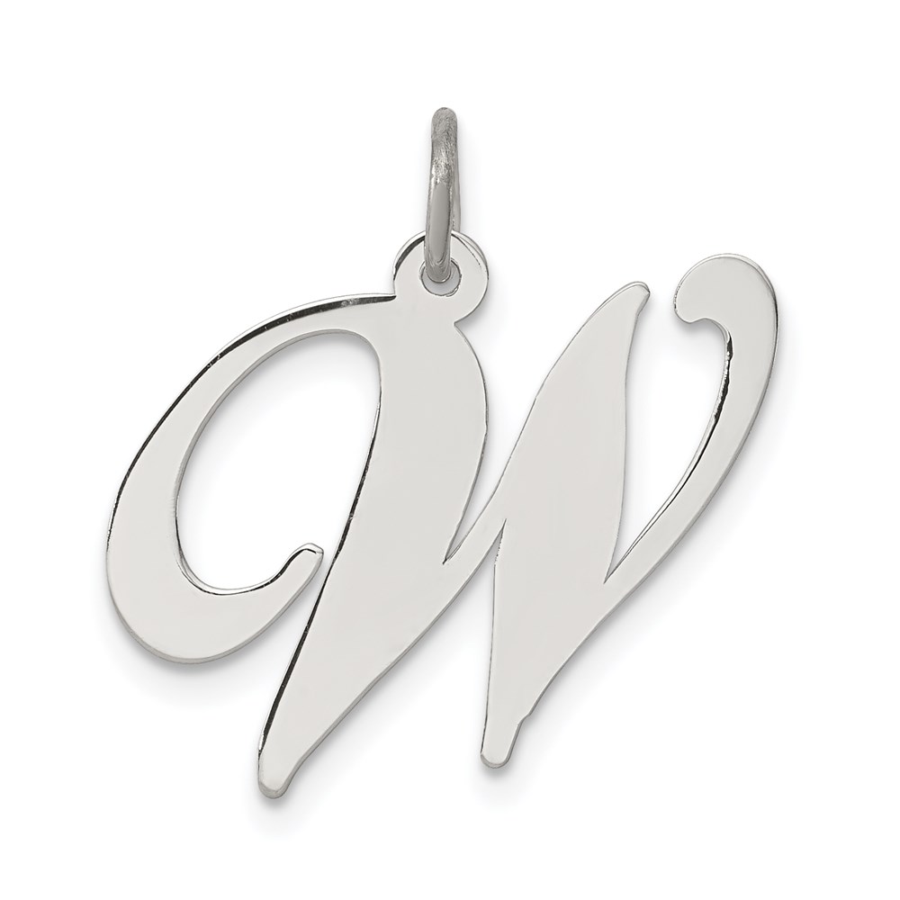 Sterling Silver, Ella Collection, LG Fancy Script Initial W Pendant