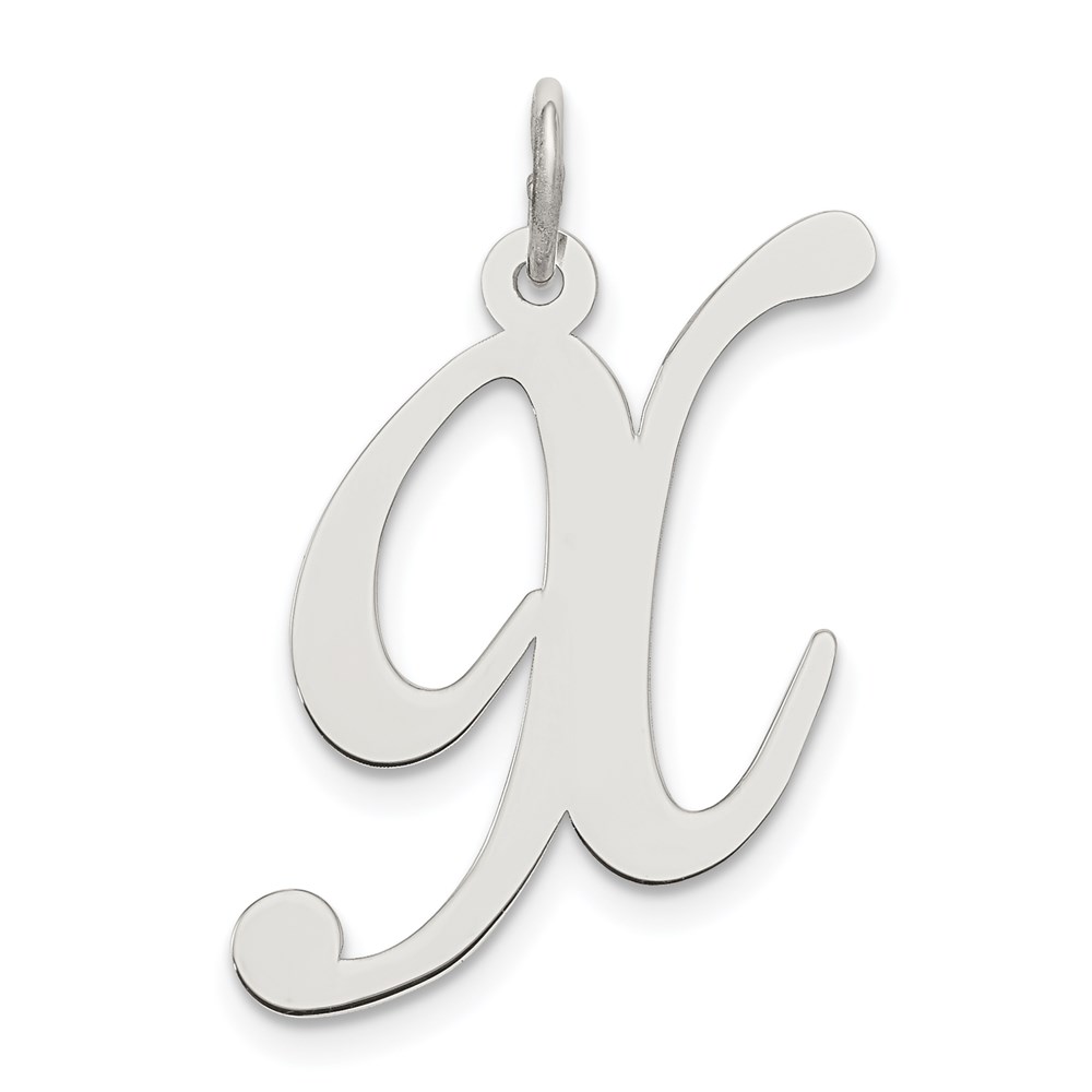 Sterling Silver, Ella Collection, LG Fancy Script Initial X Pendant