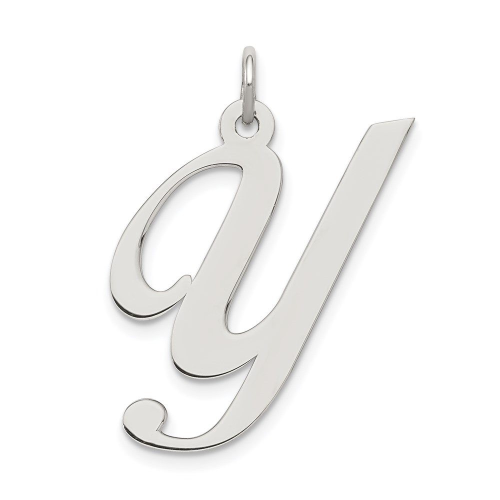 Sterling Silver, Ella Collection, LG Fancy Script Initial Y Pendant