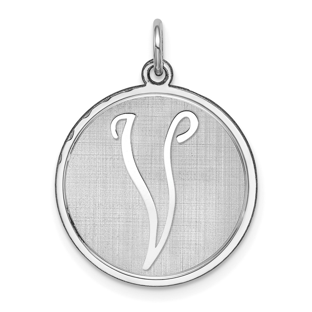 Sterling Silver, Makayla Collection, 20mm Disc Initial V Pendant