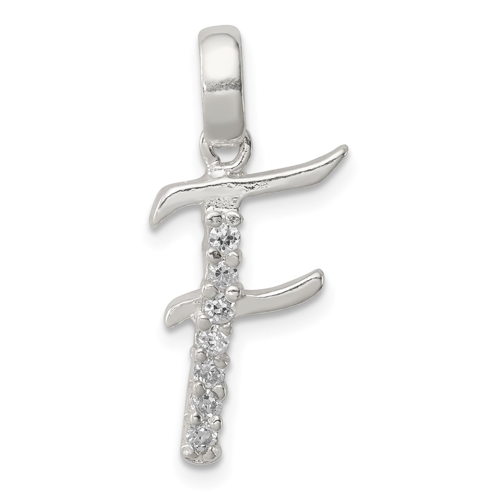 Sterling Silver and CZ, Lauren Collection, Initial F Pendant