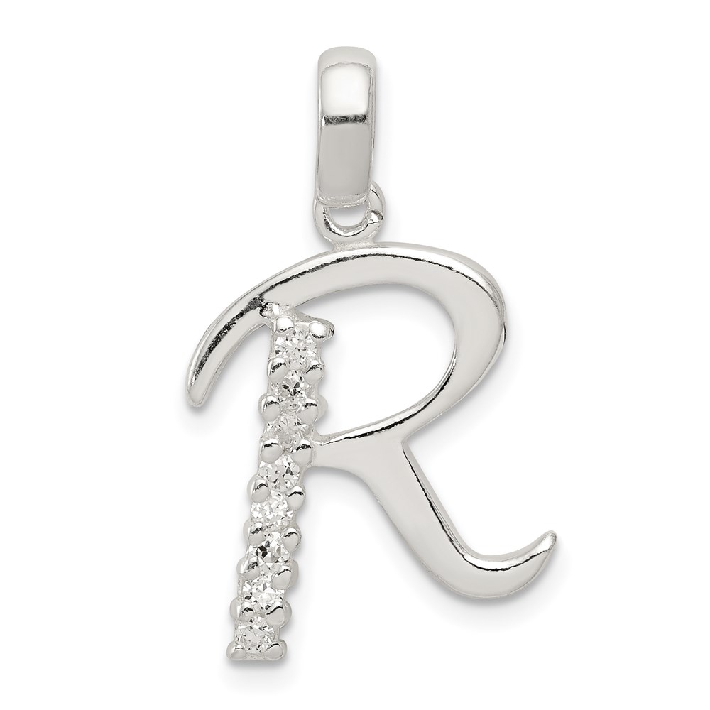 Sterling Silver and CZ, Lauren Collection, Initial R Pendant